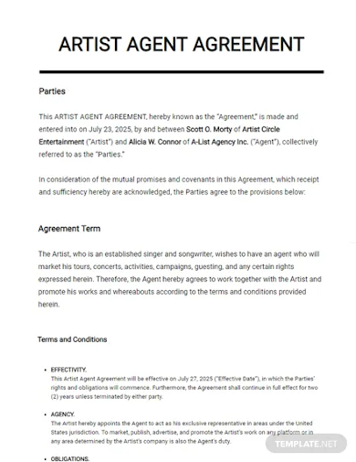 artist agent agreement template