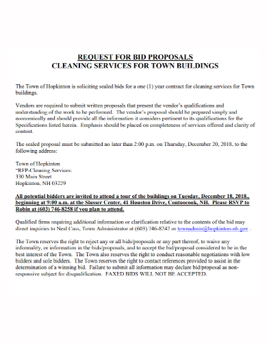 building cleaning services request for bid proposal