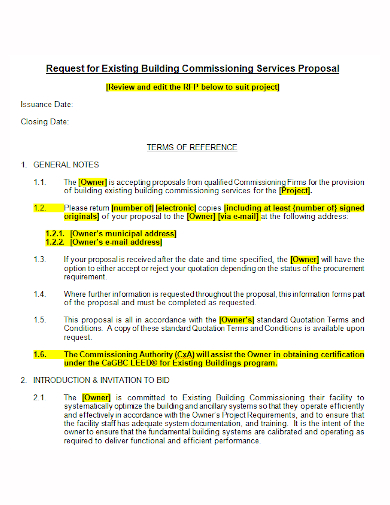building commissioning services proposal