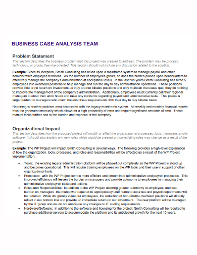 business case analysis team problem statement