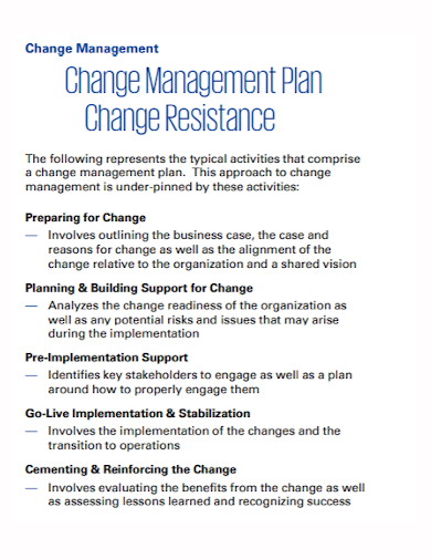 change resistance management plan