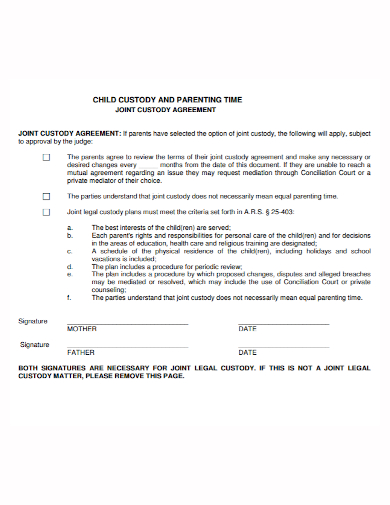child joint custody agreement