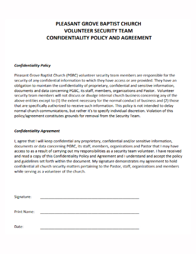 church confidentiality policy agreement