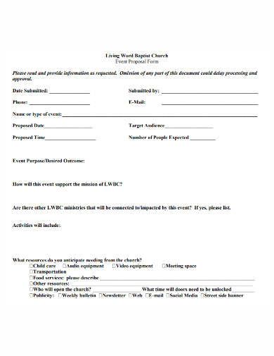 church event proposal form