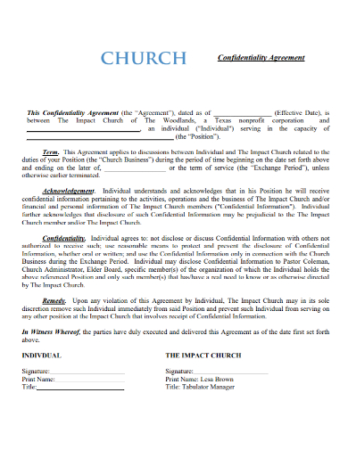 church impact confidentiality agreement