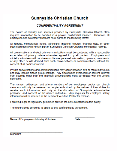church services confidentiality agreement