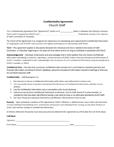 church staff confidentiality agreement