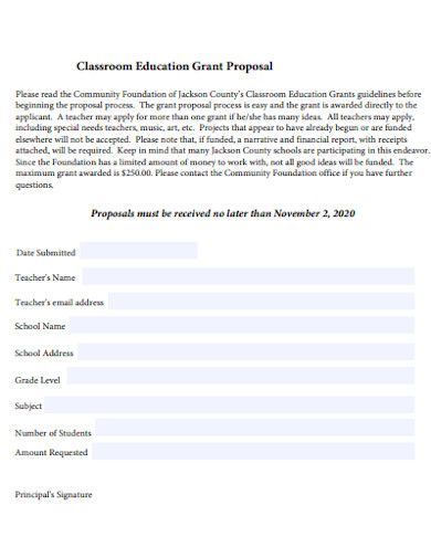 classroom education grant proposal