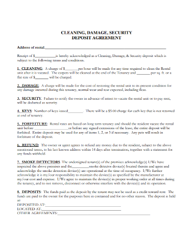 cleaning damage security deposit agreement