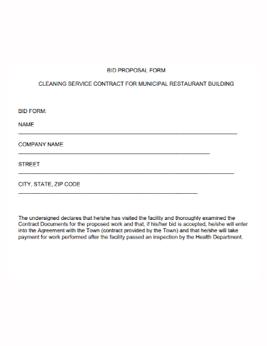cleaning service contract bid proposal form