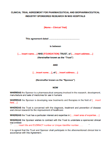 clinical trial research agreement