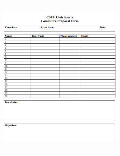 club sports event committee proposal form