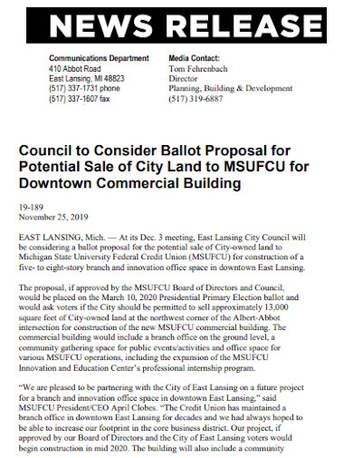 commercial land sale proposal