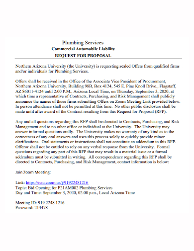 commercial plumbing services proposal