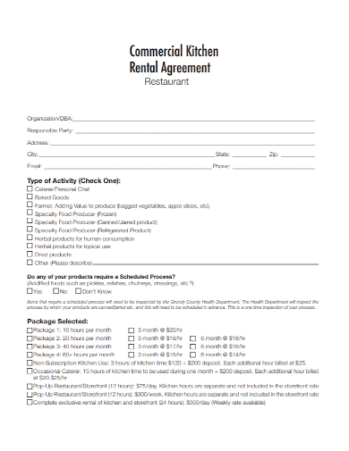 commercial restaurant rental agreement