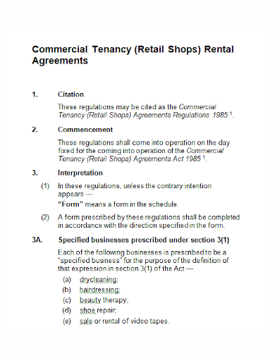 commercial tenancy shop rental agreement