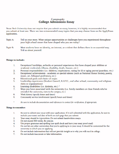 community college admission essay