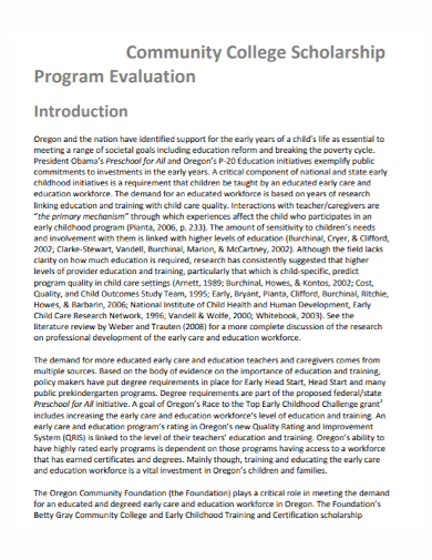 community college scholarship program evaluation