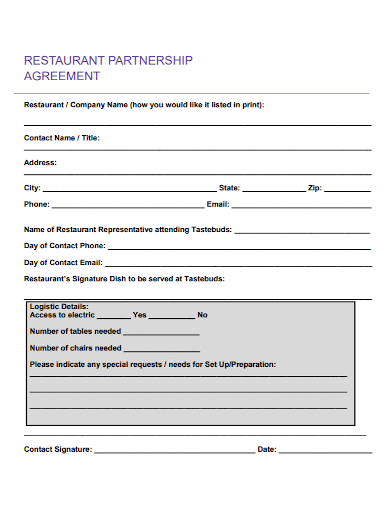 company restaurant partnership agreement