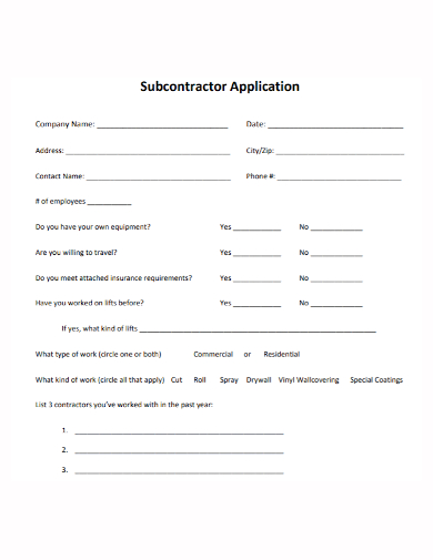 company subcontractor application