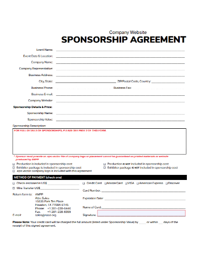 company website sponsorship agreement