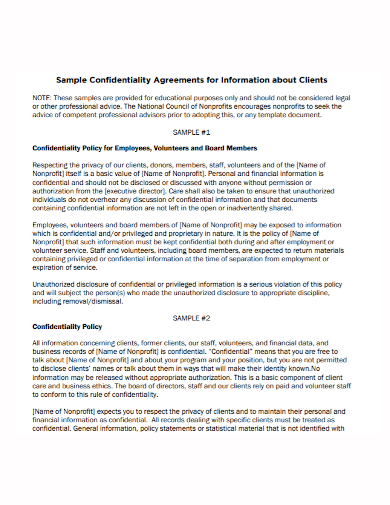 confidential client information agreement