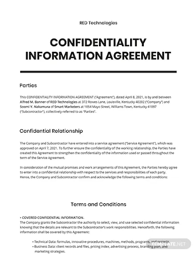 confidential information agreement template
