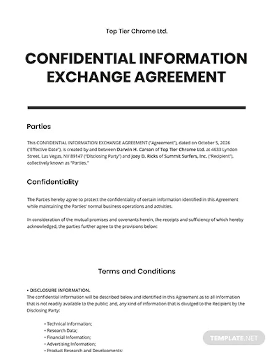 confidential information exchange agreement template