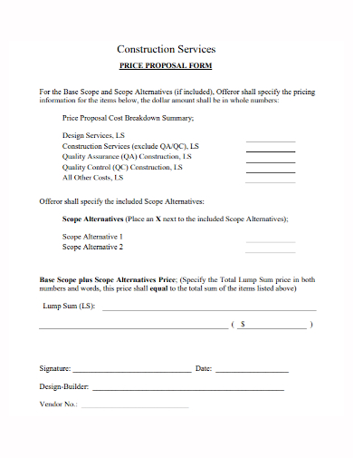 construction price proposal form