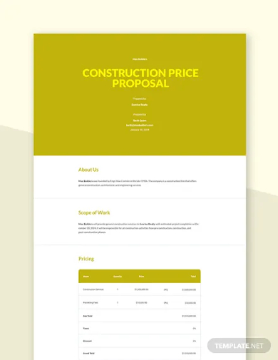 construction price proposal template