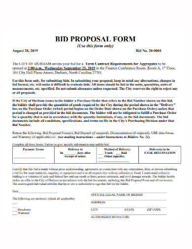 contract bid proposal form