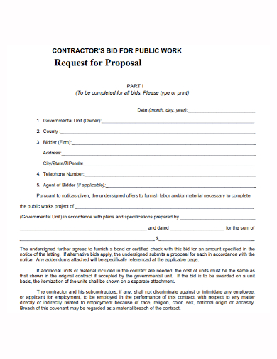contractor work bid proposal