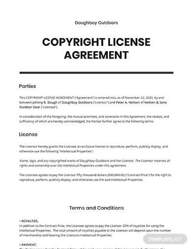 copyright license agreement template