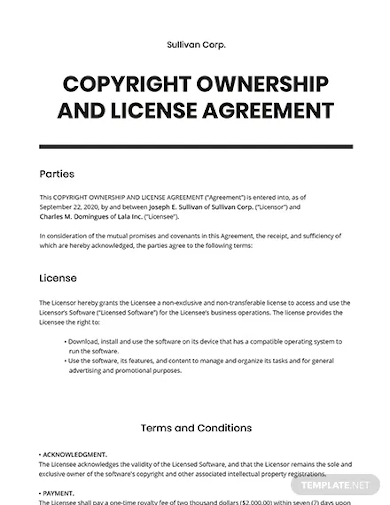 copyright ownership and license agreement template