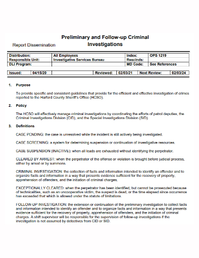criminal investigation dissemination report