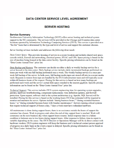 data center server hosting agreement