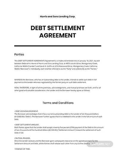 debt settlement agreement template