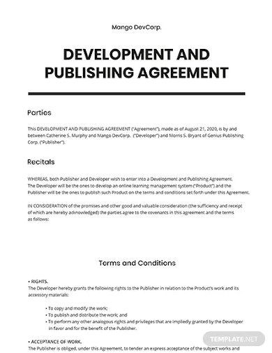 development and publishing agreement template
