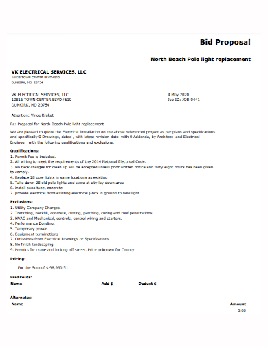 electrical services bid proposal