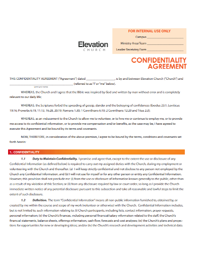 elevation church confidentiality agreement