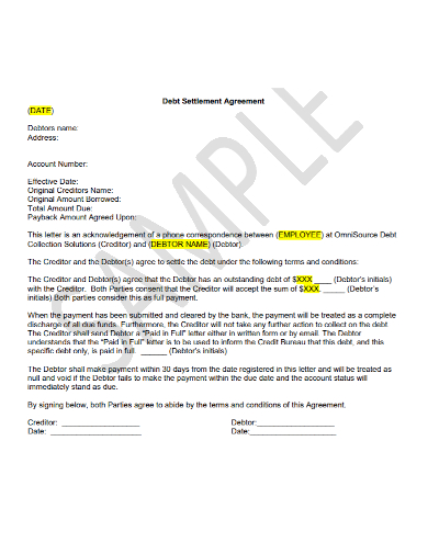 employee debt settlement agreement