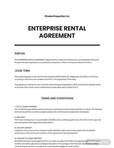enterprise rental agreement template