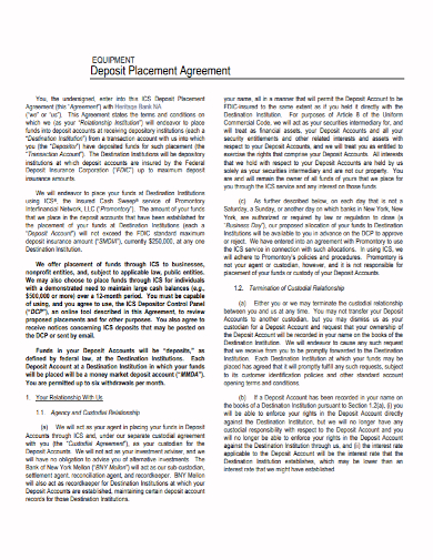 equipment deposit placement agreement