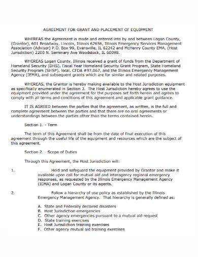 equipment grant placement agreement