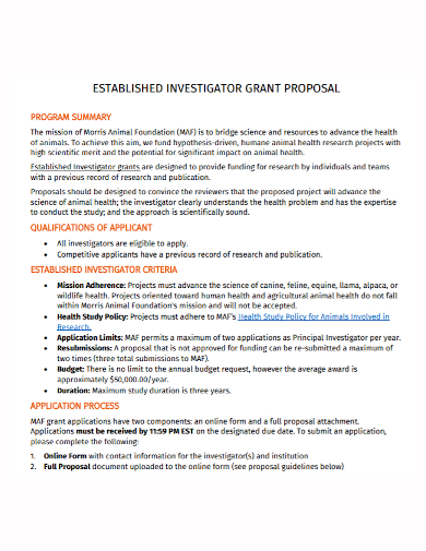 established investigator grant proposal