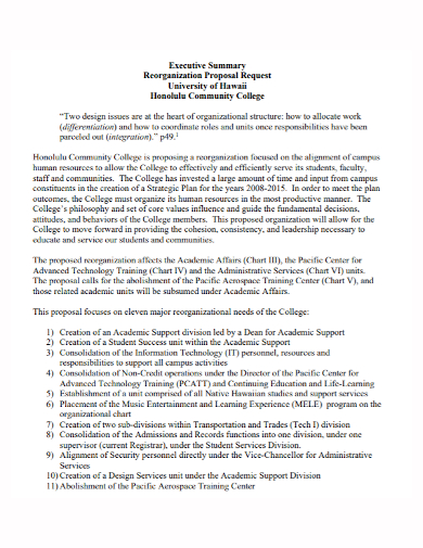 executive summary reorganization proposal