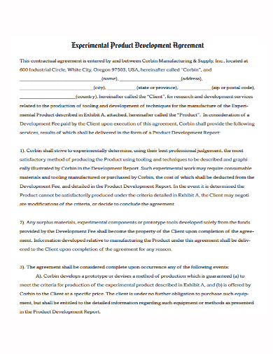 experimental product development agreement