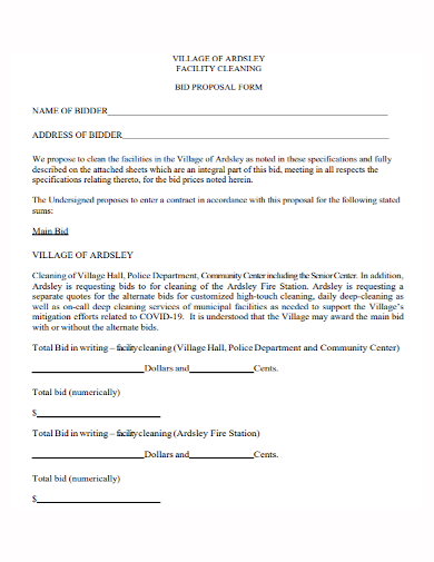 facility cleaning bid proposal form