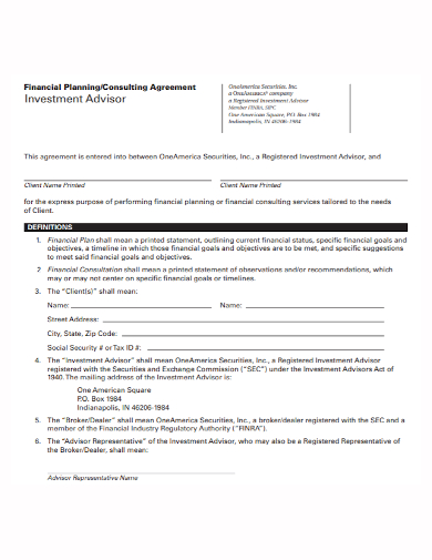 financial investment advisor consulting agreement