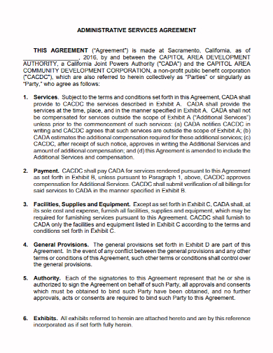 formal administrative services agreement